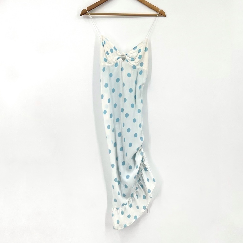 For Love & Lemons Caroline Mini Midi Light Blue Polka Dot Dress New With Tags - Picture 7 of 14